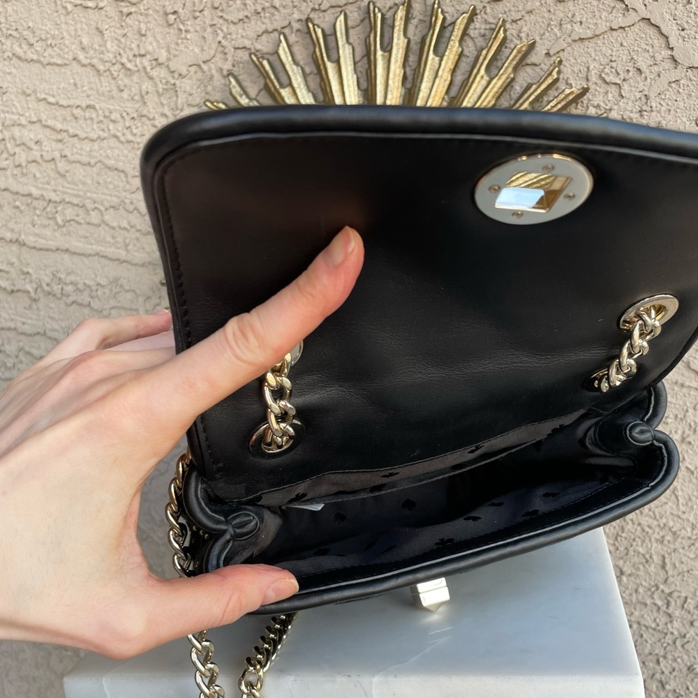 KATE SPADE Black & Gold Quilted Sequin Flap Chain Crossbody Shoulder Bag Purse - Picture 12 of 15